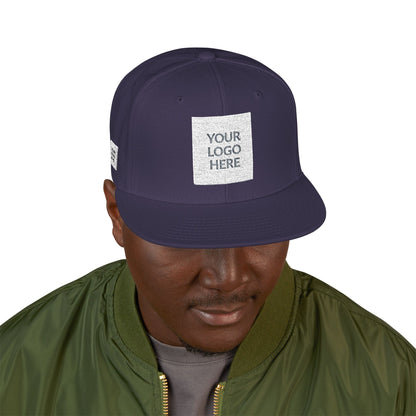 Embroidered Snapback Hat — Distressed Block Patch Design